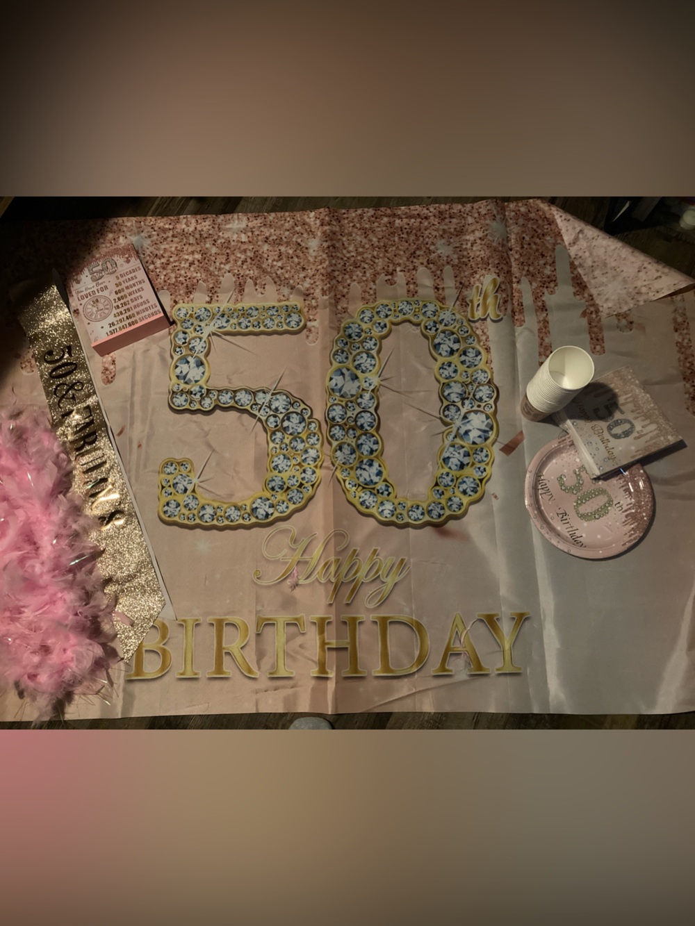 Source Unknown Pink and Gold 50th Birthday Banner and Party Decor